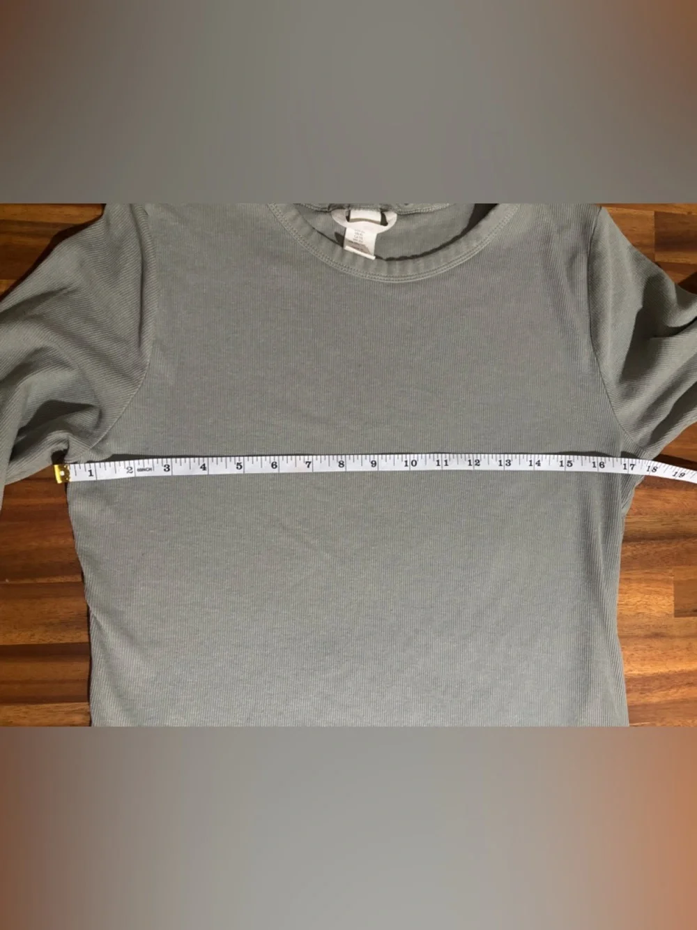 H&M Sage Green Ribbed Long Sleeve Tee XL Minimalist, Stretch Top - Picture 6 of 8